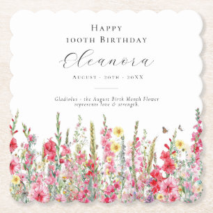 100th Birthday August Birth Flower Custom Paper Coaster