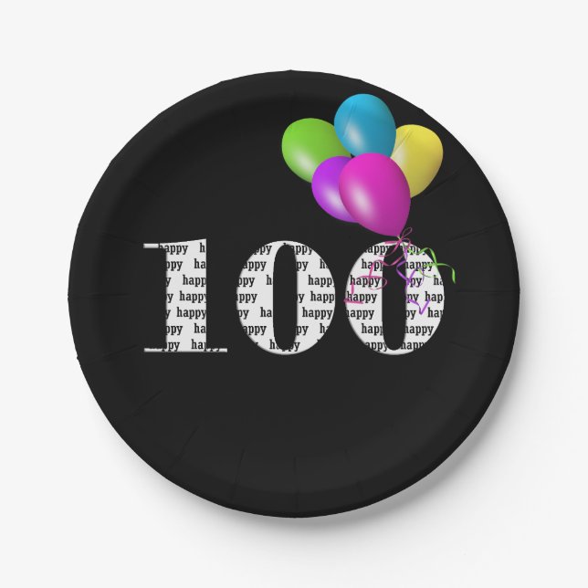 100th birthday balloon bouquet paper plates (Front)