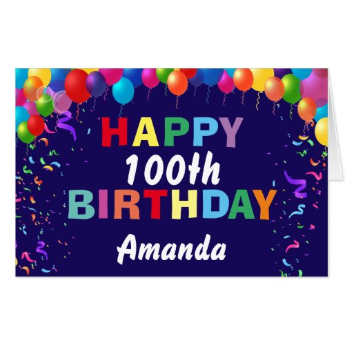 100th Birthday Balloon Navy Blue Extra Large Jumbo Card