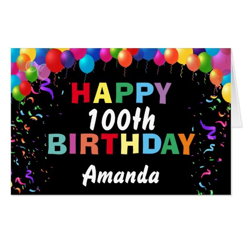 100th Birthday Balloons Black Extra Large Jumbo Card