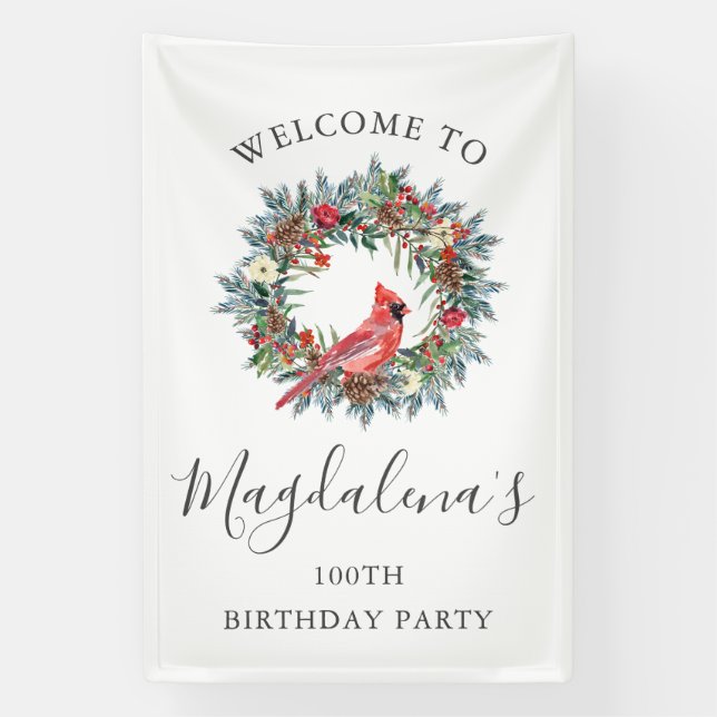 100th Birthday Banner Red Cardinal Custom Welcome (Vertical)