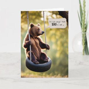 100th Birthday Bear On a Tire Swing Card