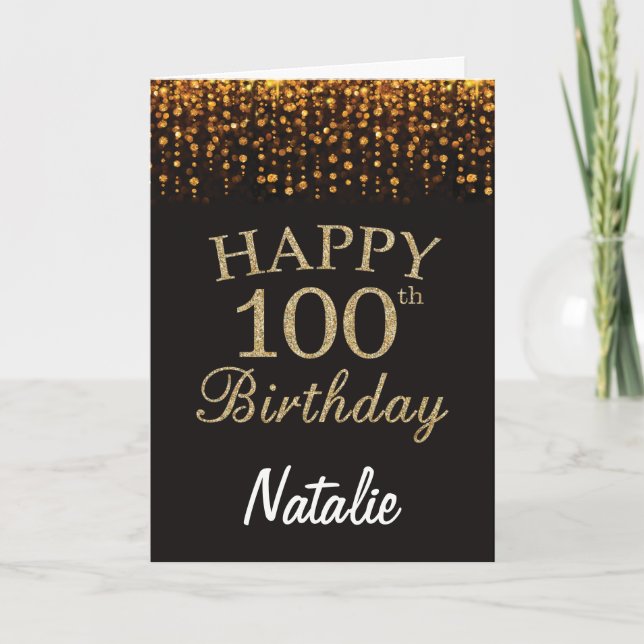 100th Birthday Black and Gold Glitter Card (Front)