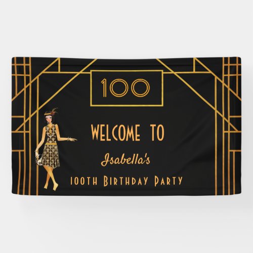100th birthday black gold 1920s art deco banner