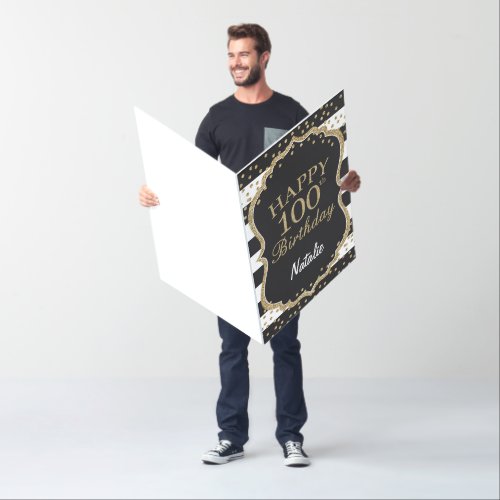 100th Birthday Black Gold Glitter Extra Large 