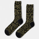 100th Birthday Black/Gold Random Number Pattern Socks