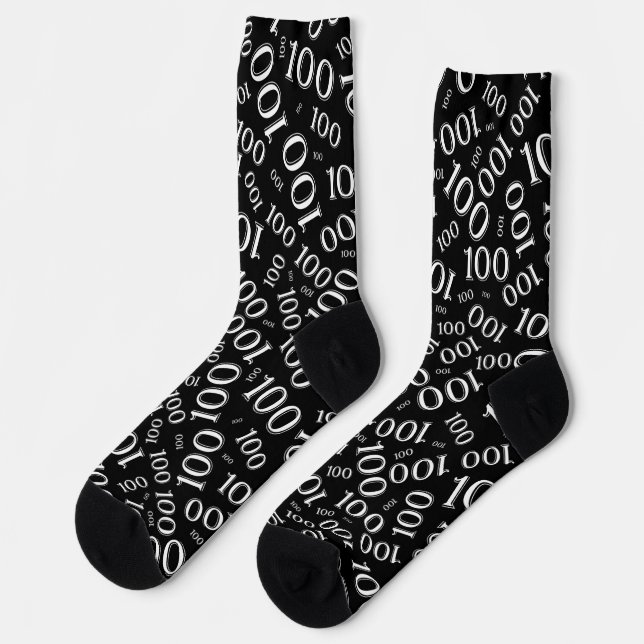 100th Birthday Black Random Number Pattern Socks (Left)