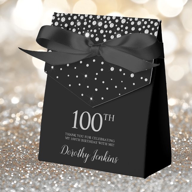 100th Birthday Black Sparkly Thank You Favor Boxes (Creator Uploaded)