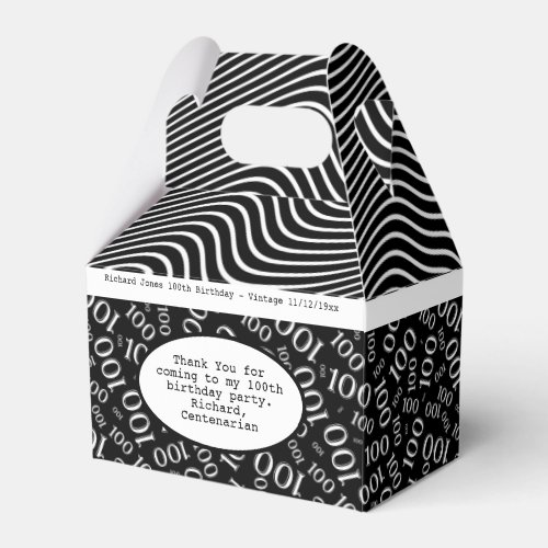 100th Birthday BlackWhite Number Pattern Favor Boxes