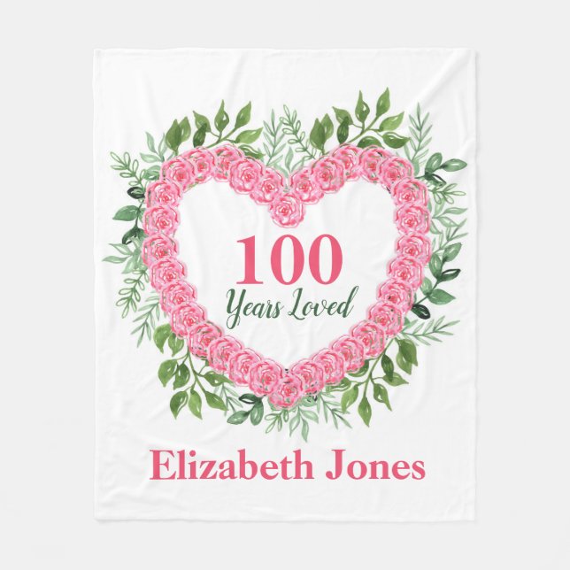 100th Birthday Blanket - 100 Years Loved Design (Front)