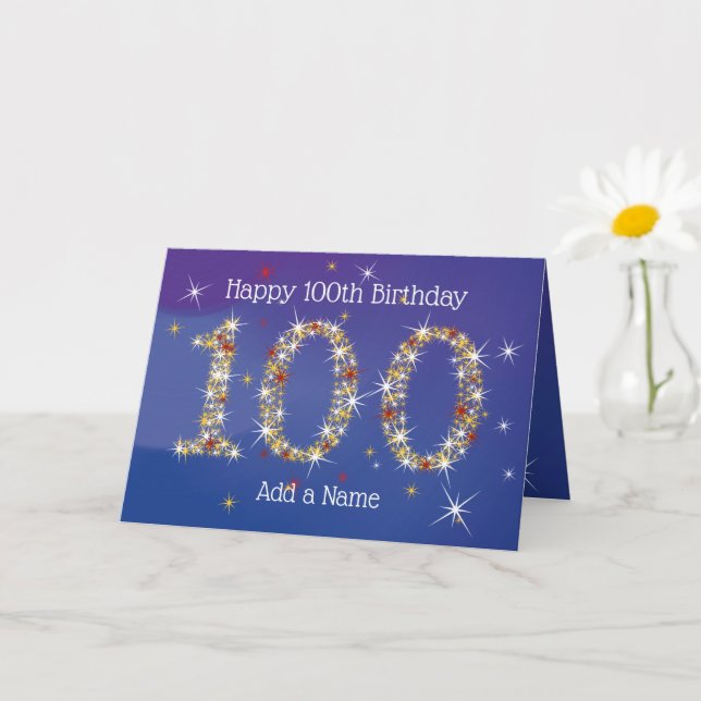 100th Birthday - Blue Gold Star Number - OLD Card (Small Plant)