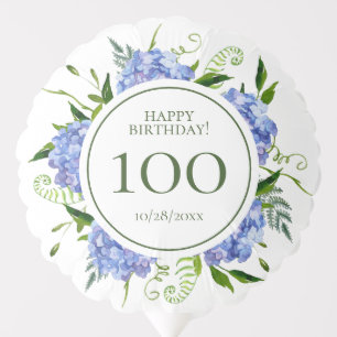 100th Birthday Blue Hydrangeas Medium Balloon