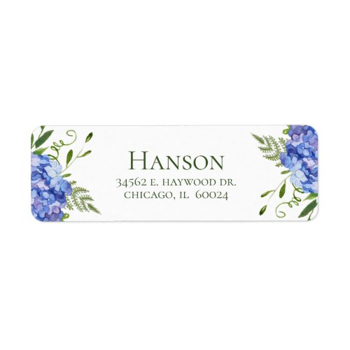 100th Birthday Blue Hydrangeas Return Address Label