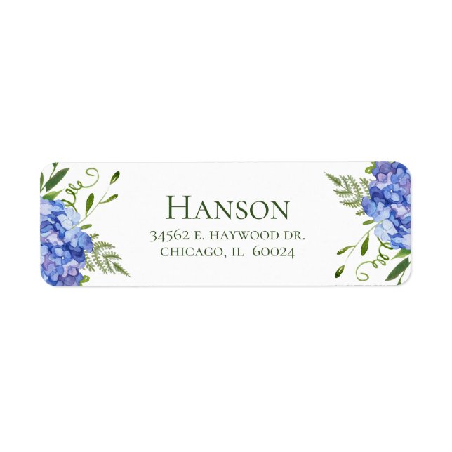 100th Birthday Blue Hydrangeas Return Address Label (Front)