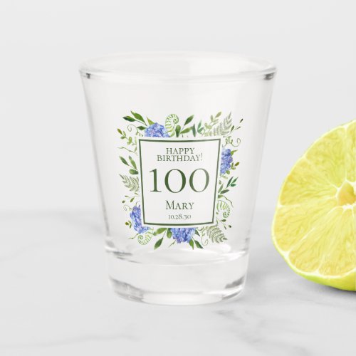 100th Birthday Blue Hydrangeas Shot Glass