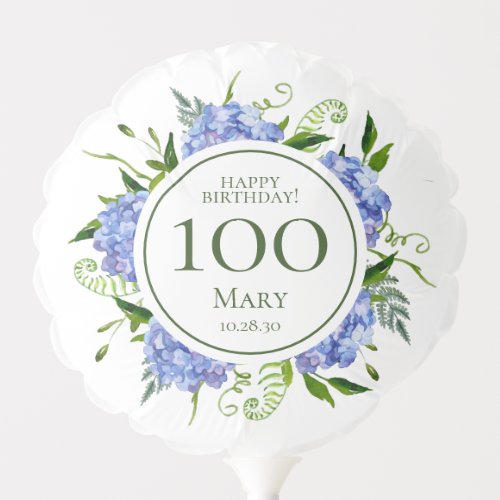 100th Birthday Blue Hydrangeas Small Balloon