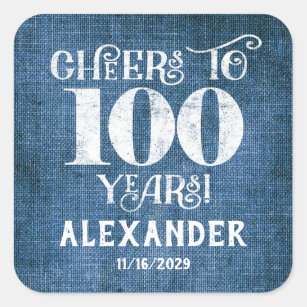 100th Birthday Blue Linen Thank You Favor Stickers