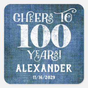 100th Birthday Blue Linen Thank You Favor Stickers