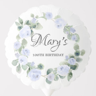 100th Birthday Blue Rose Floral Eucalyptus Wreath Balloon