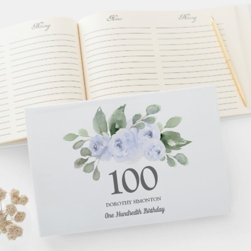 100th Birthday Blue Rose Floral Guest Book