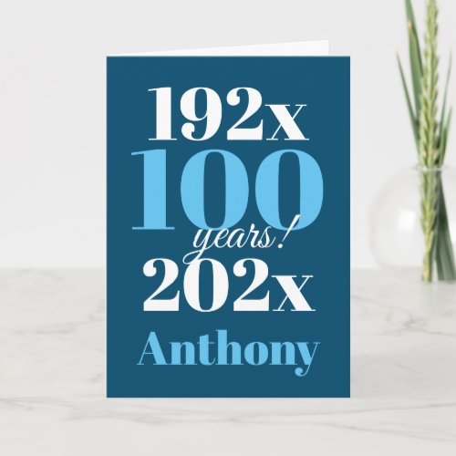 100th Birthday Blue Typography Card