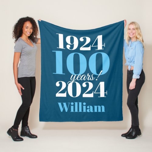 100th Birthday Blue Typography Fleece Blanket