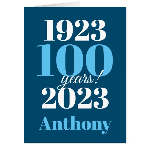 100th Birthday Blue Typography Jumbo Card