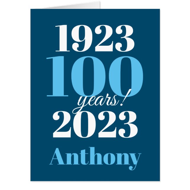 100th Birthday Blue Typography Jumbo Card (Front)
