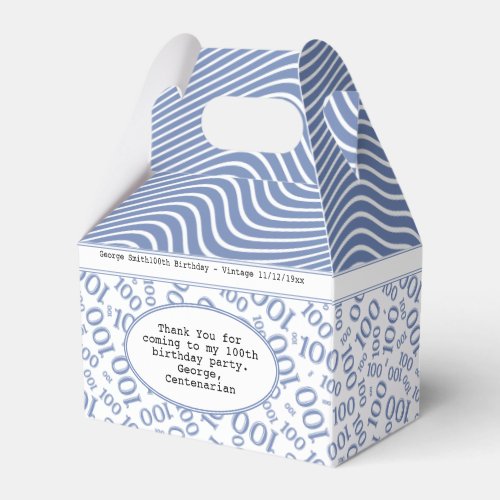 100th Birthday BlueWhite Number Pattern Favor Boxes