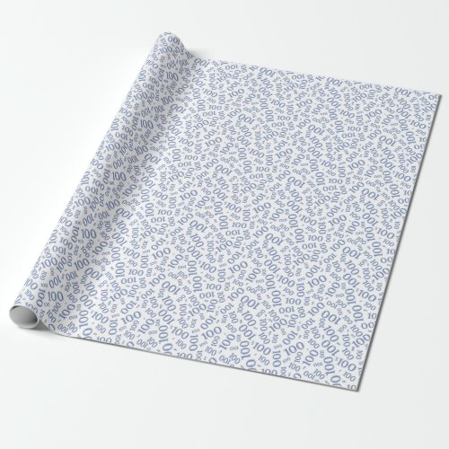 100th Birthday BlueWhite Random Number Pattern Wrapping Paper