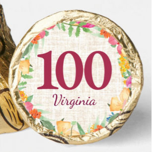 100th Birthday Bold Floral Linen Gold Celebration Hershey®'s Kisses®