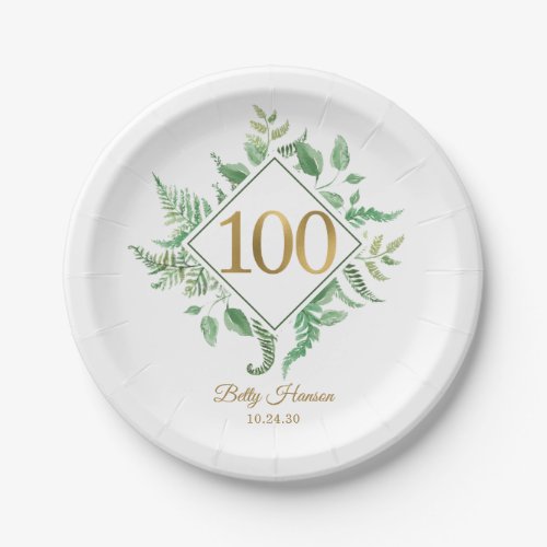 100th Birthday Botanical Paper Plates