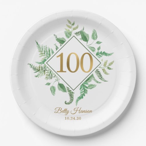 100th Birthday Botanical Paper Plates