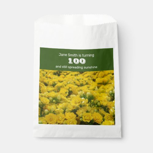 100th Birthday Bright Yellow Flowers Celebration Favor Bag