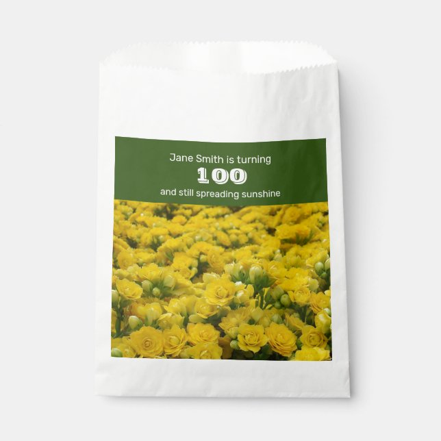 100th Birthday Bright Yellow Flowers Celebration Favor Bag (Front)
