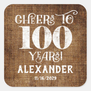 100th Birthday Brown Linen Thank You Favor Sticker