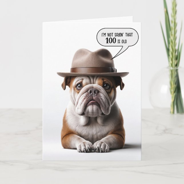 100th Birthday Bulldog With Fedora Card (Front)