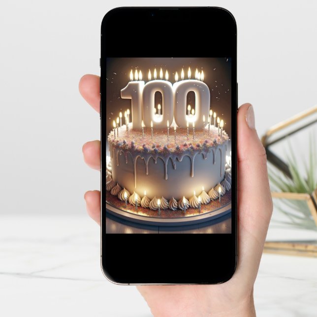 100th Birthday Cake and Candles Card (Front Digital)