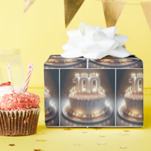 100th Birthday Cake With Many Candles Wrapping Paper