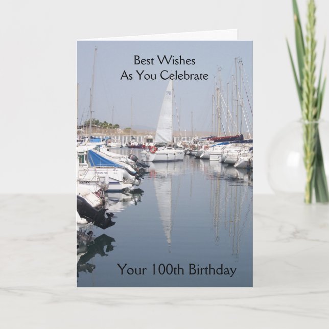 100th Birthday Card Boats In A Marina (Front)