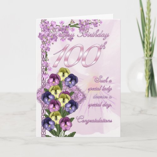 100th Birthday Card For A Special Lady
