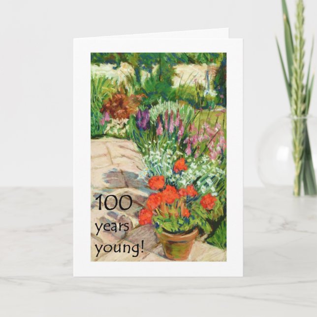 100th Birthday Card - Red Geraniums (Front)
