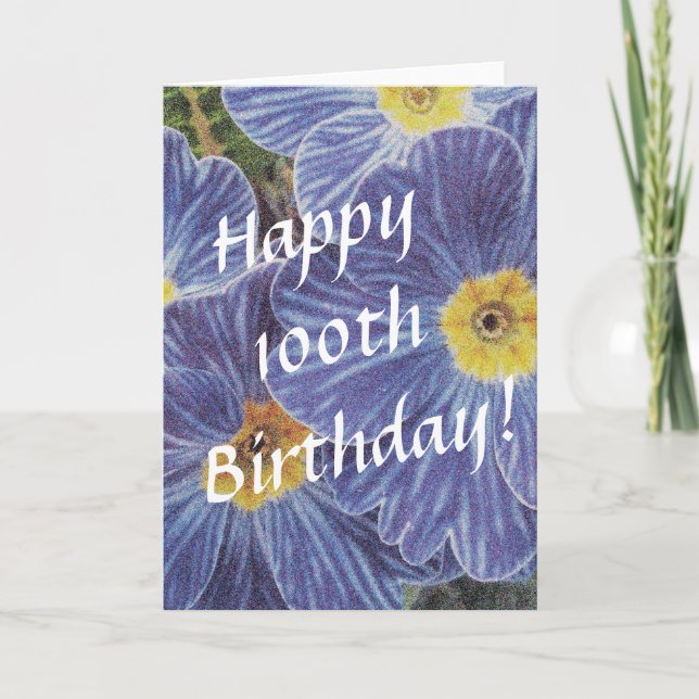 100th Birthday card with blue flowers (Front)
