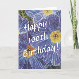 100th Birthday card with blue flowers