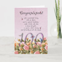 100th birthday card with butterflies and roses - c