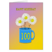 100th Birthday card with happy smiling flowers (Front)