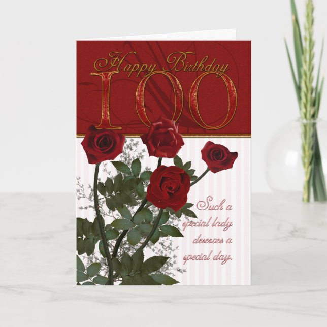 100th Birthday Card With Roses (Front)