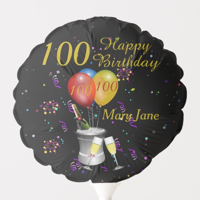 100th Birthday Celebration Black Gold Balloon (Front)