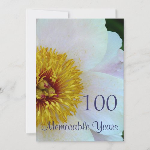 100th Birthday CelebrationElegant White Peony Invitation