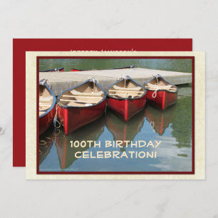 100th Birthday Celebration Invitation, Red Canoes Invitation